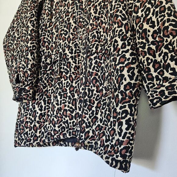 Vtg Euro Joy Long Quilted Jacket Womens Size XL Silk Blend Leopard Lightweight - Picture 6 of 11